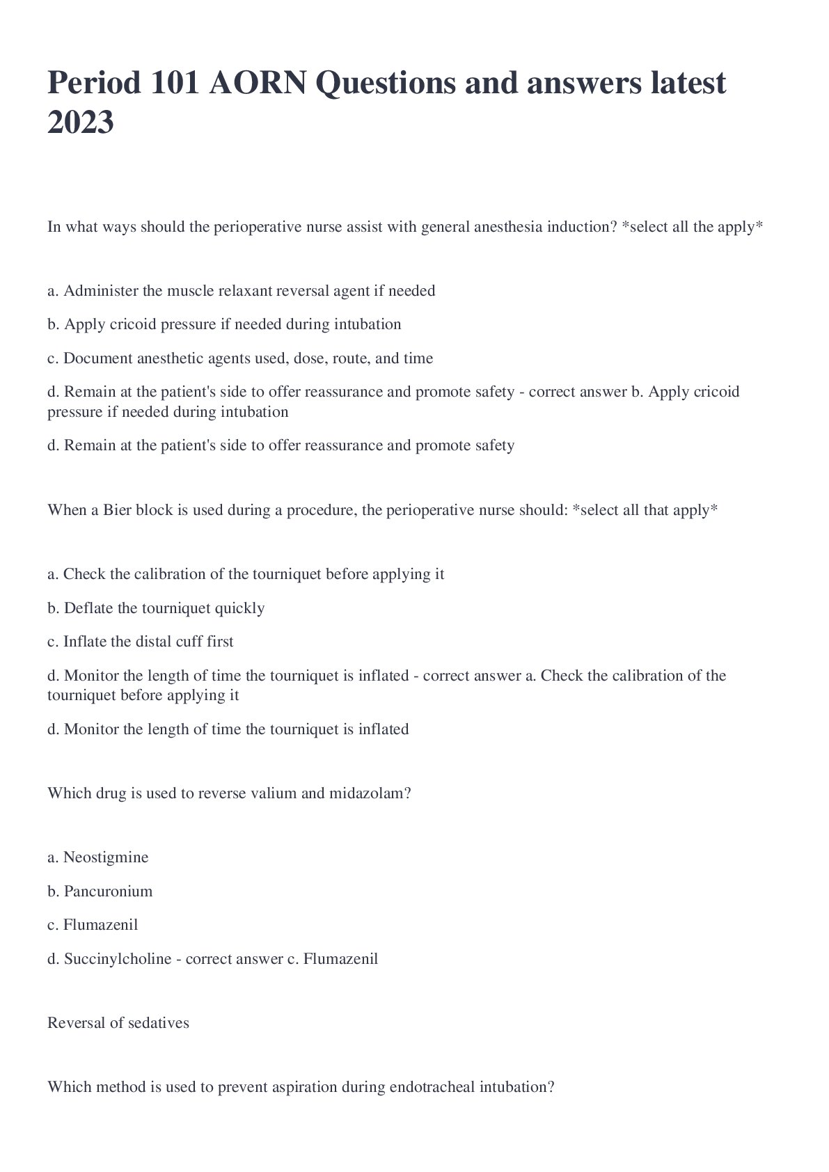 Preview image for Period 101 AORN Questions and answers latest 2023